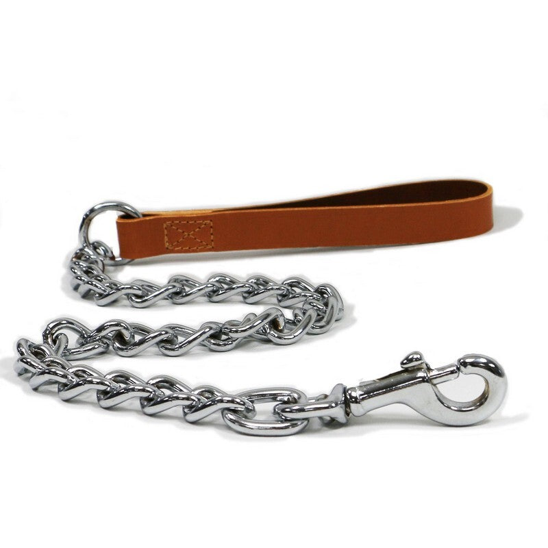 Ancol Leather Chain Lead XHvy Tan 80cm