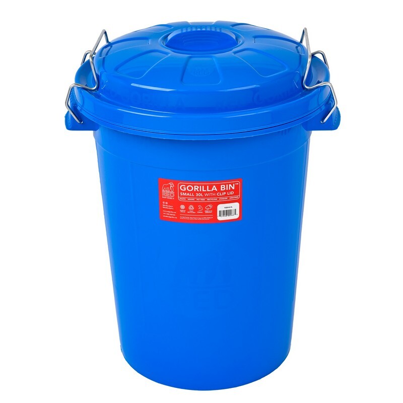 Red Gorilla Bin with Clip Lid Blue 30 L