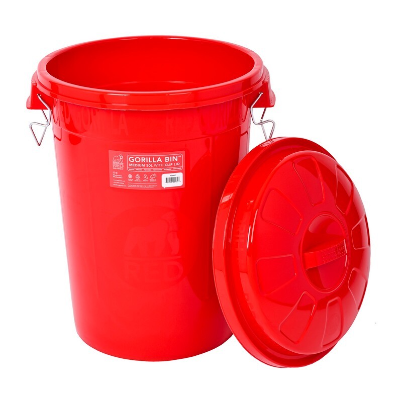 Red Gorilla Bin with Clip Lid Red 50 L