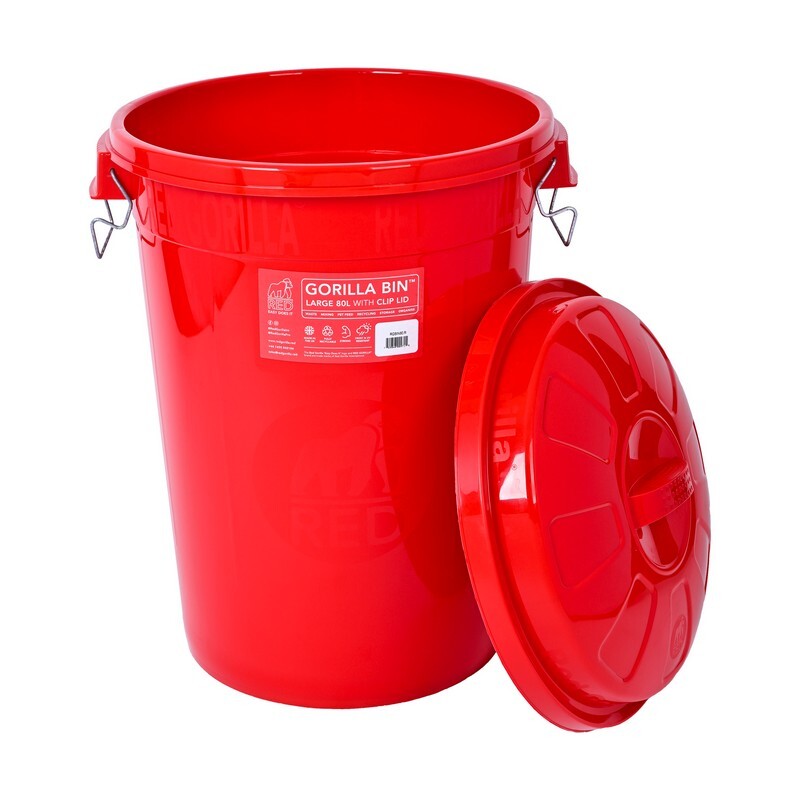 Red Gorilla Bin with Clip Lid Red 80 L