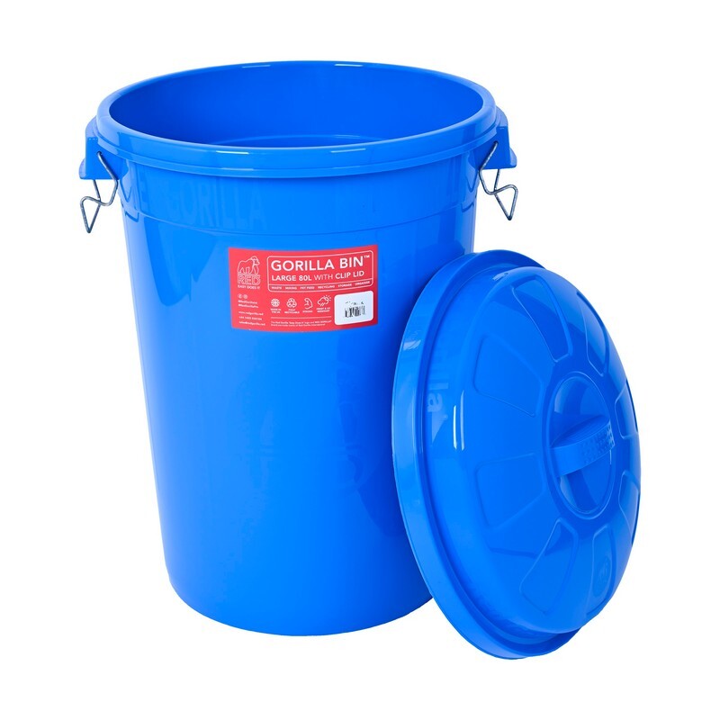 Red Gorilla Bin with Clip Lid Blue 80 L