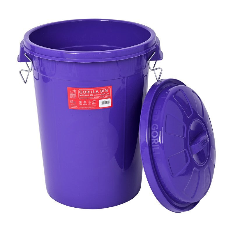 Red Gorilla Bin with Clip Lid Prpl 50 L